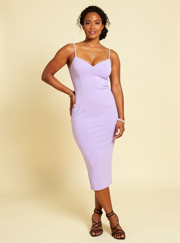 The same woman styled for a night out on a deep red backdrop